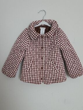 Max Studio Brown and White Gingham Quilted Puffer Jacket